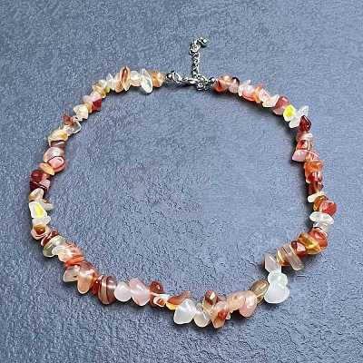 Glass Imitaion Red Agate Chip Beaded Necklaces for Women IW6789-53-1