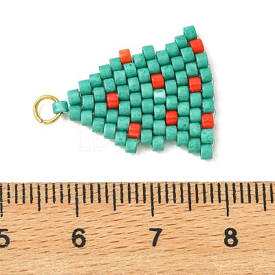 Christmas 304 Stainless Steel & Glass Cylinder Seed Beads Pendants PALLOY-MZ01444-1