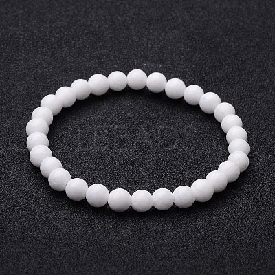 Natural White Jade Round Beaded Stretch Bracelets BJEW-F202-06-1