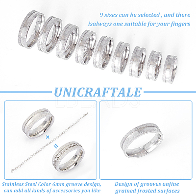 18Pcs 9 Size 201 Stainless Steel Grooved Finger Ring for Men Women STAS-UN0045-60B-P-1