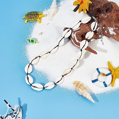 Natural Cowrie Shell Beaded Necklace for Women NJEW-UN0001-40-1