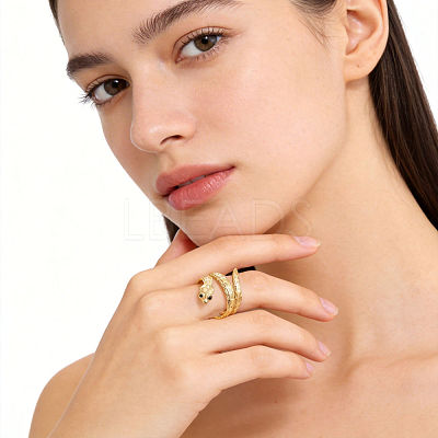 Adjustable 304 Stainless Steel Snake Shaped Cuff Open Rings for Women QO4432-1-1