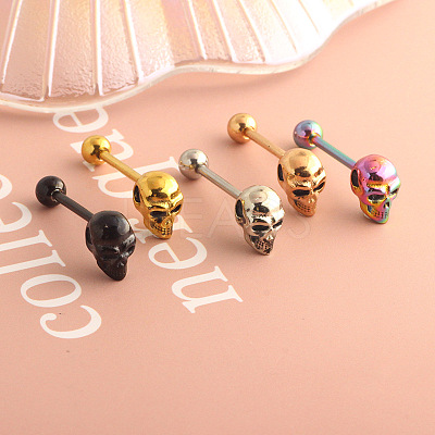 Skull 304 Stainless Steel Straight Barbell 15 Gauge Piercing Tongue Rings for Women Men FS-WG07D05-02-1