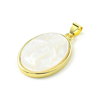 Rack Plating Brass Pave Natural Shell Pendants KK-A204-01C-02G-1