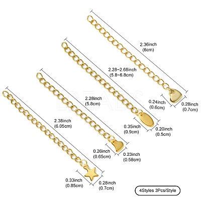12Pcs 4 Styles 304 Stainless Steel Chain Extender FIND-FS0002-96A-1