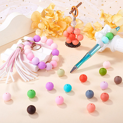 40Pcs 4 Colors Round Silicone Focal Beads SIL-TAD0001-02D-1