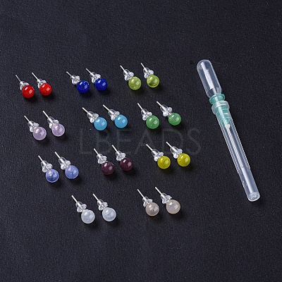 Round Lampwork Ball Stud Earrings EJEW-F247-01-1