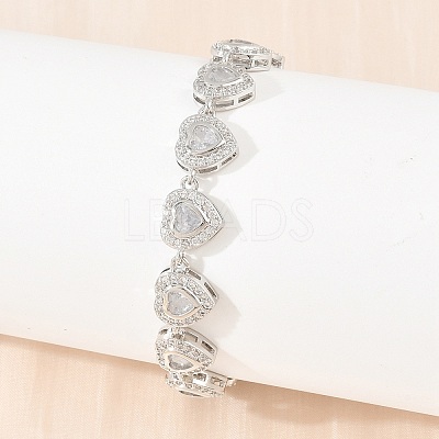 Brass Pave Cubic Zirconia Heart Tennis Bracelets for Women KK-CBA68DA-09P-01-1