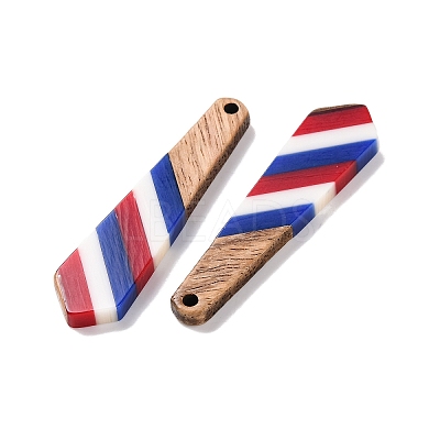 Independence Day Opaque Striped Resin & Walnut Wood Pendants RESI-U010-02C-1