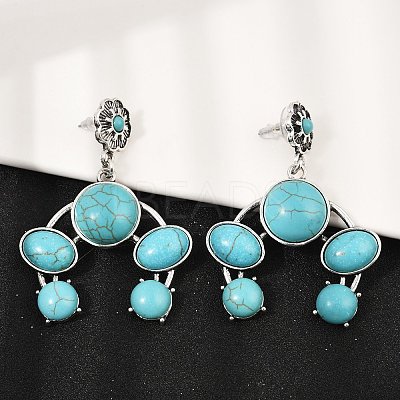 Alloy Synthetic Turquoise Dangle Stud Earrings EJEW-U053-07AS-1