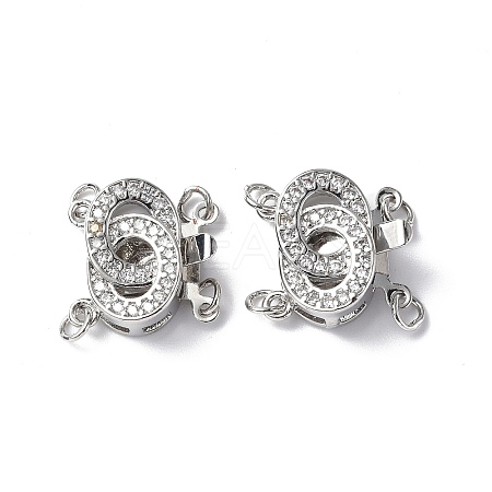 Rack Plating Brass Micro Pave Clear Cubic Zirconia Box Clasps KK-E073-03P-1