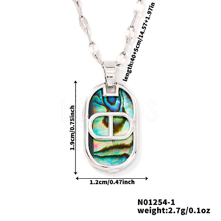 Retro Brass with Natural Paua Shell Oval Pendant Necklaces LY2705-1-1