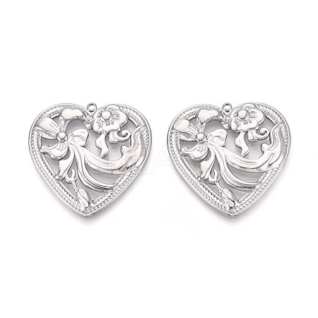 304 Stainless Steel Hollow Flower Heart Pendants STAS-T067-40P-1