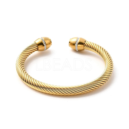 Ion Plating(IP) 304 Stainless Steel Twist Rope Open Cuff Bangle BJEW-P283-15G-1