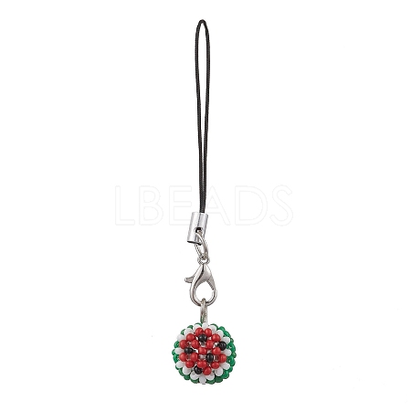 Watermelon Glass Seed Bead Beaded Charm Mobile Straps HJEW-MZ00183-1