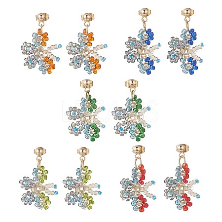 Glass Beaded Butterfly Dangle Stud Earring EJEW-JE05135-1