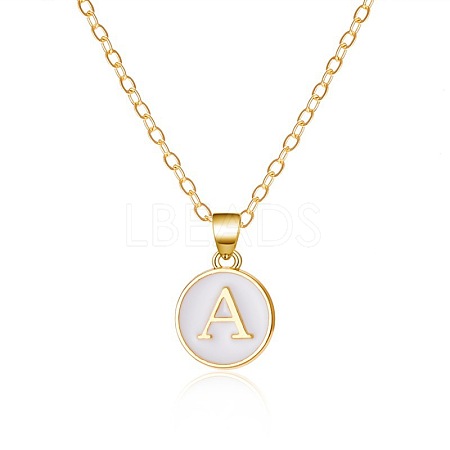 Alloy White Enamel Flat Round with Letter Pendant Necklaces FS-WG63565-01-1