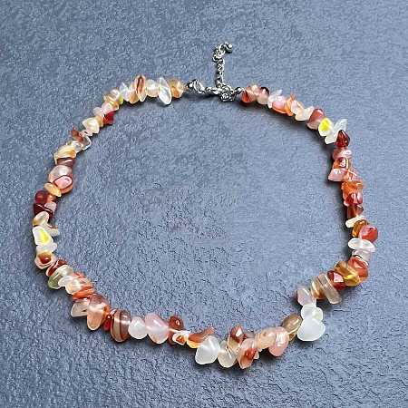 Glass Imitaion Red Agate Chip Beaded Necklaces for Women IW6789-53-1