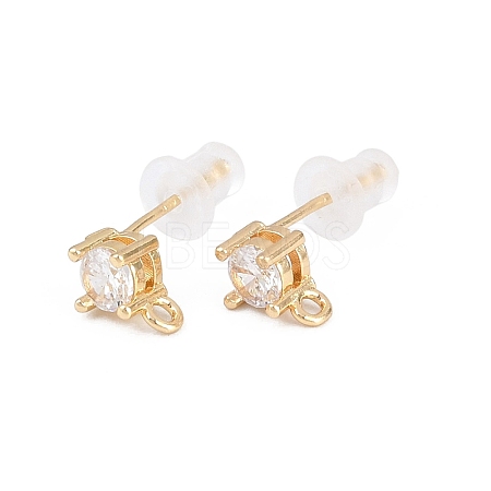 Brass Clear Cubic Zirconia Stud Earring Findings LS-EJEW-A155-03A-G-1