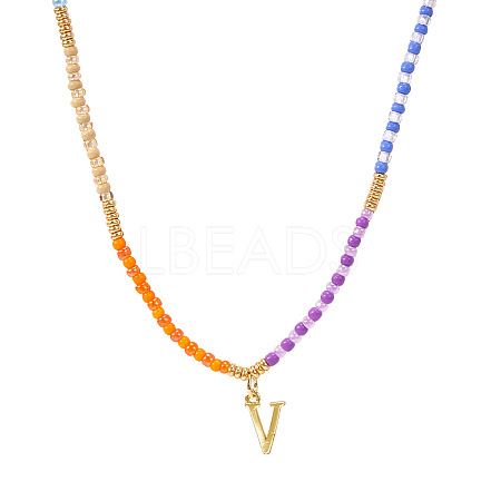 Rainbow Gradient Glass Seed Beaded Necklaces AF2375-22-1