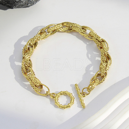 Textured 304 Stainless Steel Double Link Chain Bracelets for Women BJEW-P391-01A-G-1