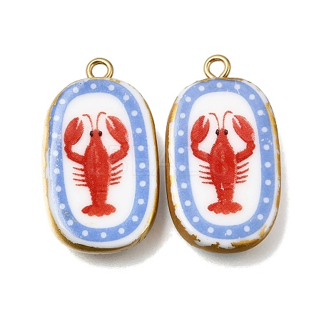 Fruit & Floral & Animals Printed Handmade Porcelain Pendants X-STAS-Z207-01G-05-1