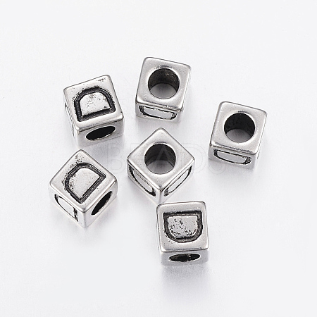 304 Stainless Steel Large Hole Letter European Beads STAS-H428-01AS-D-1