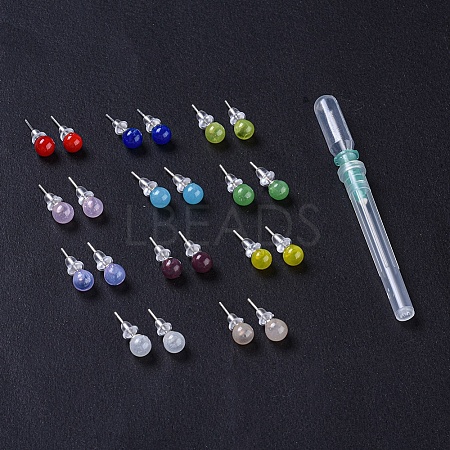 Round Lampwork Ball Stud Earrings EJEW-F247-01-1