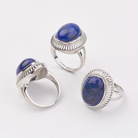 Natural Lapis Lazuli Finger Rings X-RJEW-P122-18-1