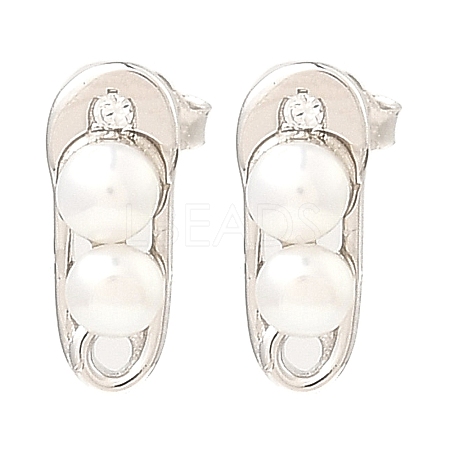 Anti-Tarnish Rhodium Plated 925 Sterling Silver Safety Pin Shape Stud Earrings EJEW-Z024-03P-1
