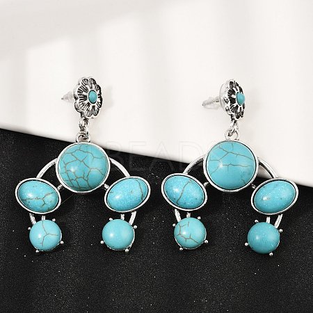 Alloy Synthetic Turquoise Dangle Stud Earrings EJEW-U053-07AS-1