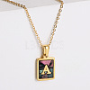304 Stainless Steel Pave Natural Paua Shell Rectangle Initial Pendant Necklaces for Women FS-WG38E89-01-1