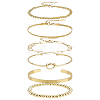 Synthetic Non-magnetic Hematite & Brass & Stainless Steel Cuff Bangles & Link & Charm Bracelets Sets BJEW-PH0004-44-1