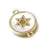 Natural White Shell Brass Flat Round Links Connector Charms KK-C262-03A-02G-2