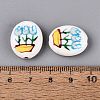 Hand Painted Tulip Flower Oval Porcelain Beads PORC-N012-11F-3