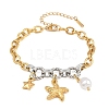 Duo Tone Ocean 304 Stainless Steel Sea Animals Charm Bracelets with Imitaiton Pearl for Women SA-CBA717A-06G-01-2