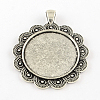 Tibetan Style Flower Alloy Big Pendants Cabochon Settings X-TIBEP-Q055-08AS-RS-1