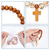 ARRICRAFT 30Pcs 2 Style Natural Wood Round Beaded Stretch Bracelets with Cross Charms for Men Women BJEW-AR0001-08-3