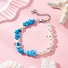 Handmade Porcelain & Synthetic Turquoise & ABS Plastic Imitation Pearl Beaded Bracelets for Women BJEW-JB13061-1