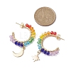 Moon & Star Chakra Faceted Glass Dangle Half Hoop Earrings EJEW-JE05896-3