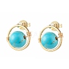 Synthetic Turquoise Round Beads Stud Earrings for Girl Women EJEW-JE04666-05-1