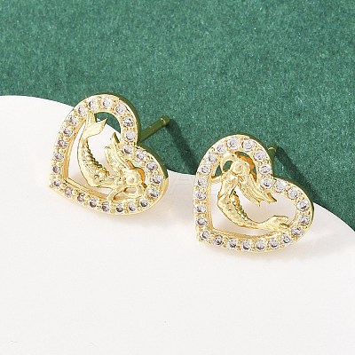 Brass Micro Pave Cubic Zirconia Pendant & Stud Earrings Sets for Women SJEW-F227-01M-G-1