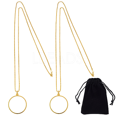 2Pcs Flat Round 5X Magnifying Glass Pendant Necklaces NJEW-SP0001-03G-1