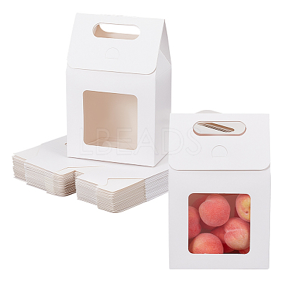 Folding Paper Gift Bags with Hole Handle and Plastic Visible Window ABAG-WH0044-35B-1