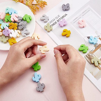 24Pcs 12 Colors Cactus Silicone Beads JX324A-01-1