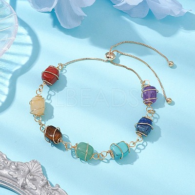 Natural & Synthetic Mixed Gemstone Beads Slider Bracelets BJEW-JB11271-1