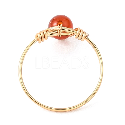 Natural Gemstone Round Braided Bead Finger Rings for Women RJEW-JR00953-01-1