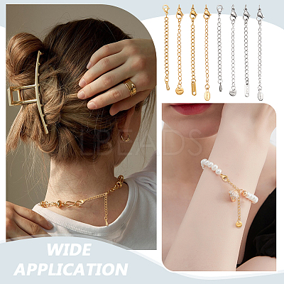 16Pcs 8 Styles 304 Stainless Steel Chain Extender STAS-ME0003-36-1