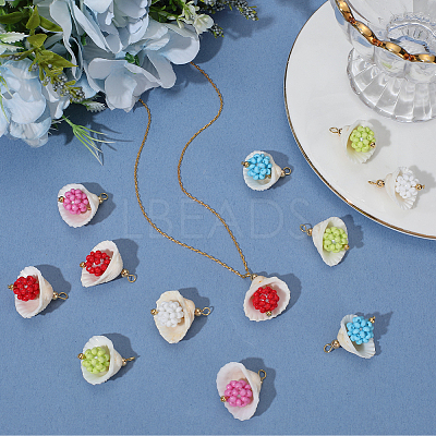 20Pcs 5 Colors Clam Shell & Glass Seed Beaded Pendants FIND-BBC0004-23-1