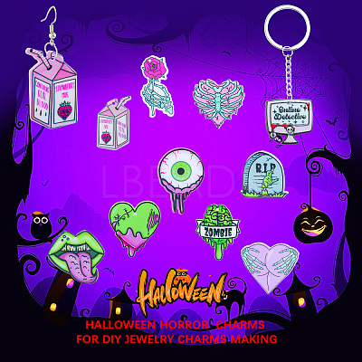 18pcs 9 styles Acrylic Pendant Halloween Terror Eye Beads Big Tongue Love Skeleton Hand Pendant DIY Jewelry Accessories JX817A-1